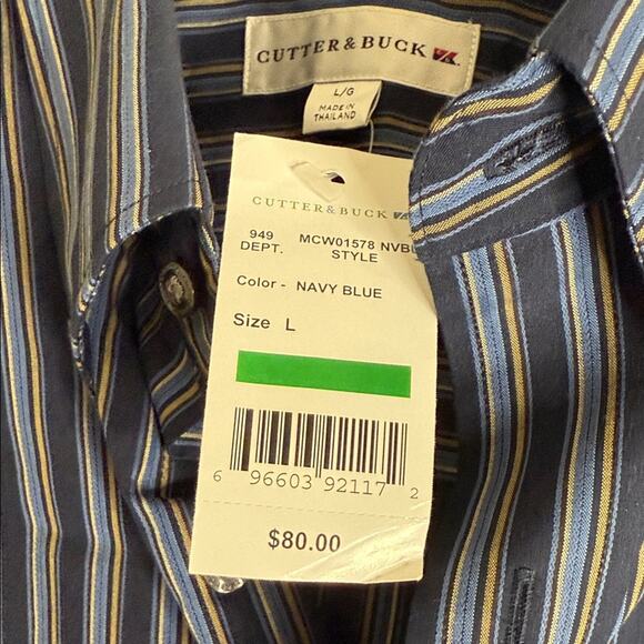 Cutter & Buck Men's Navy and Gray Striped Shirt. NWT. Large. - Picture 3 of 4